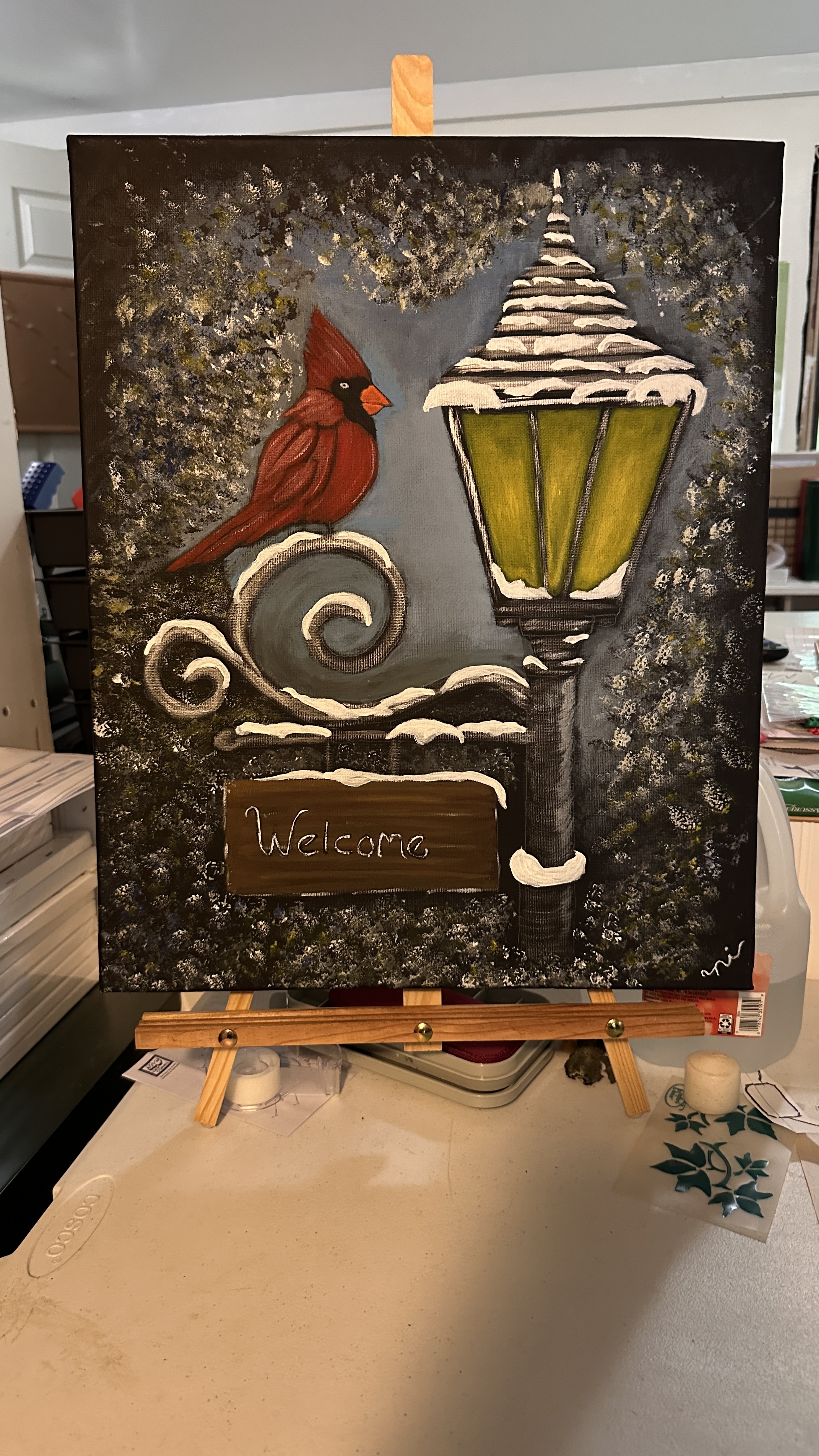 Winter Cardinal Welcome Painting