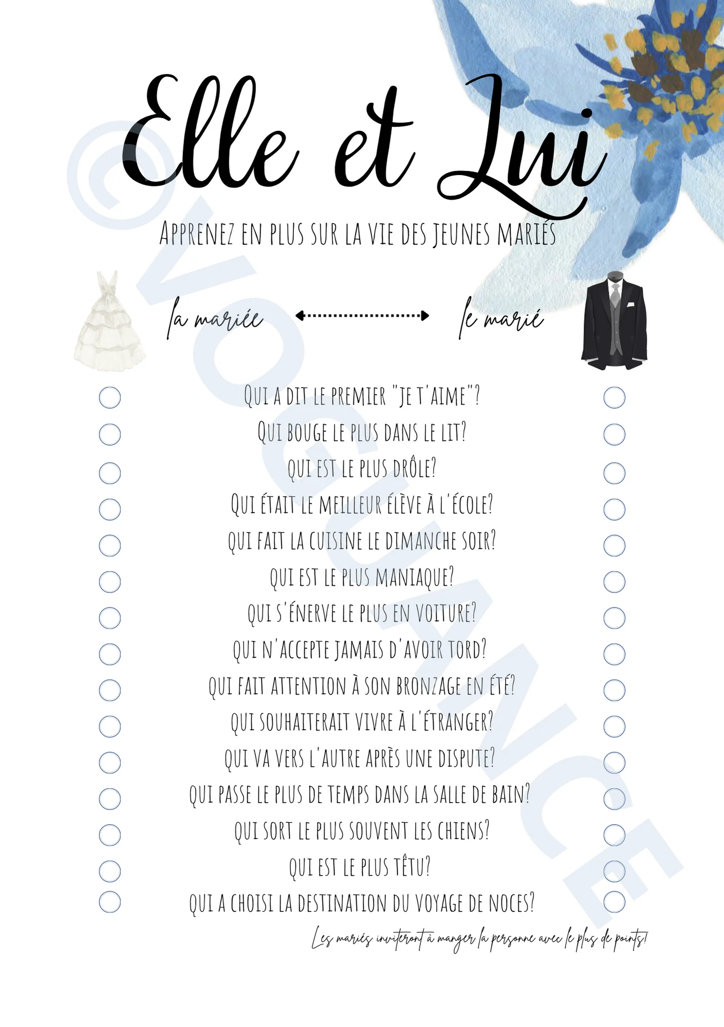 Lot 3 jeux de mariage
