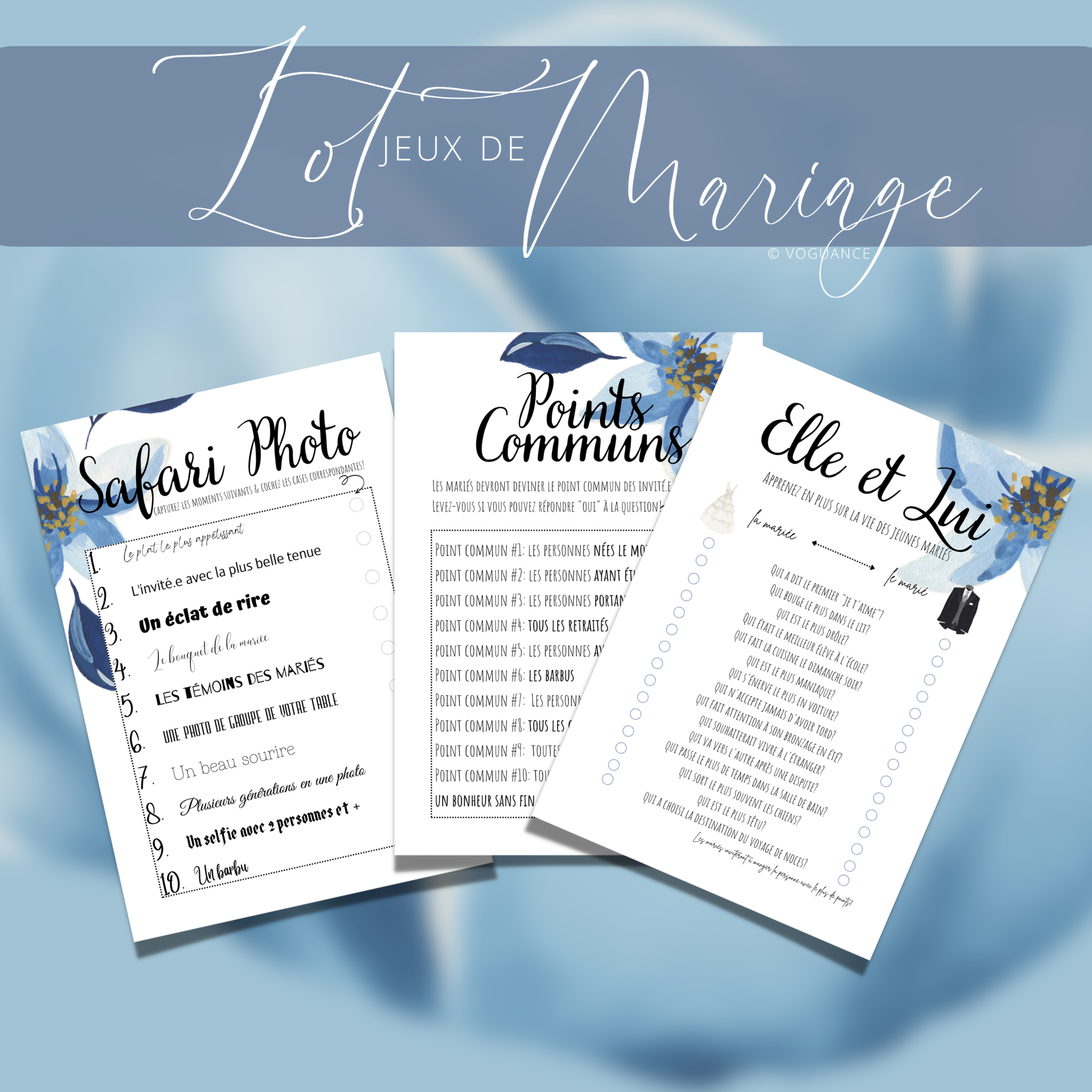 Lot 3 jeux de mariage