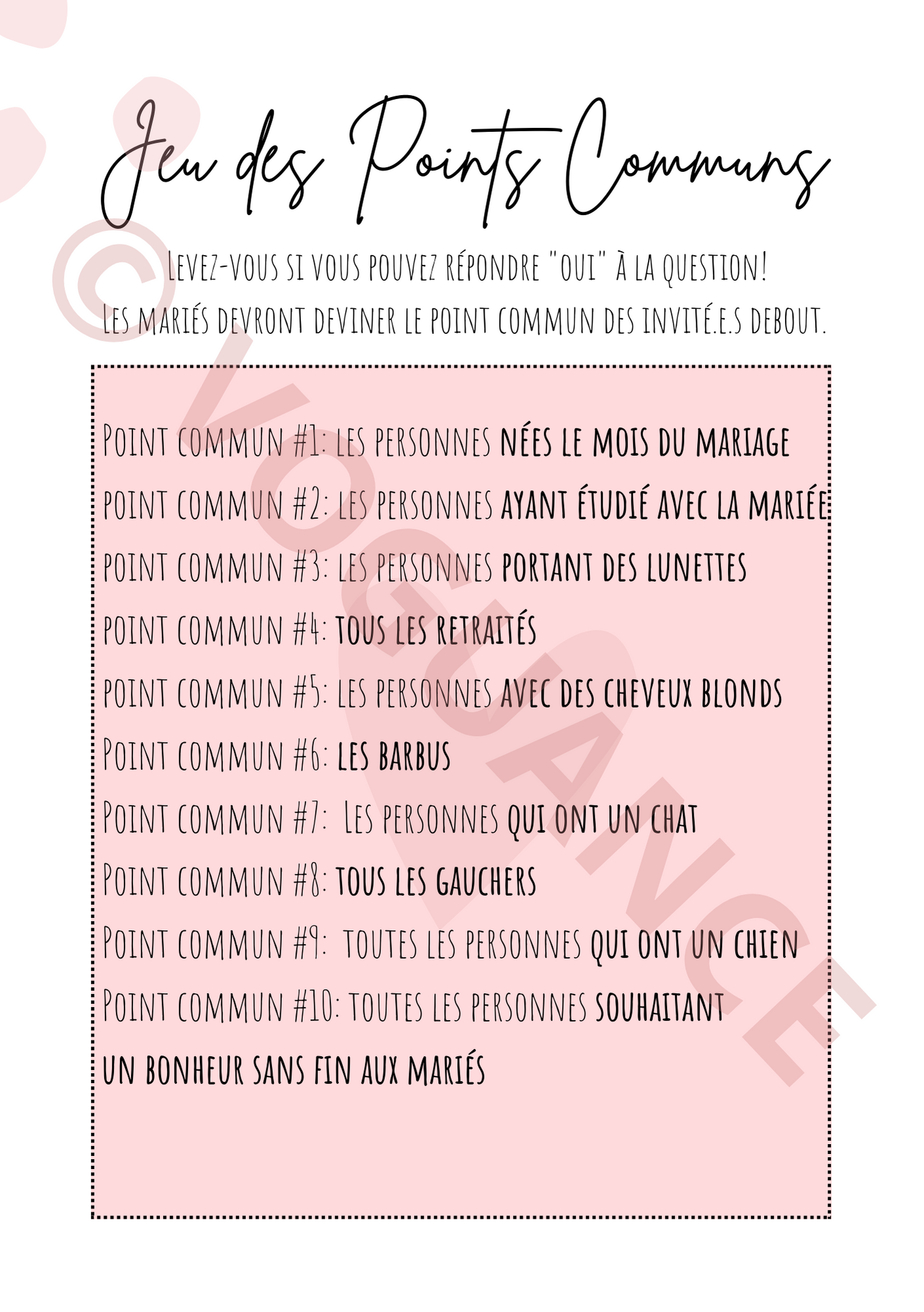 Jeu des Points Communs 