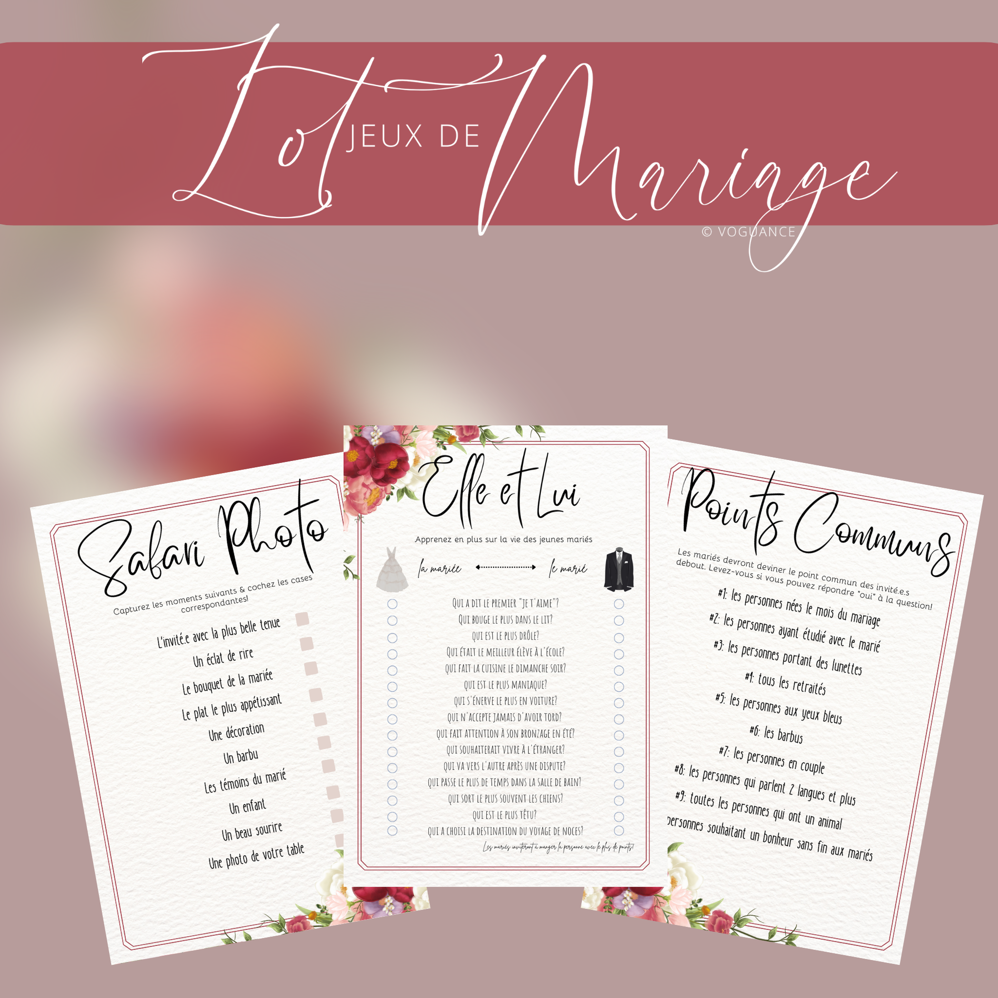 Lot 3 jeux de mariage