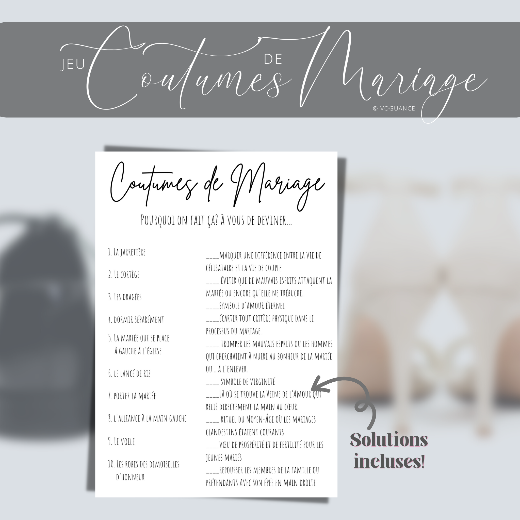 Jeu des Coutumes de Mariage