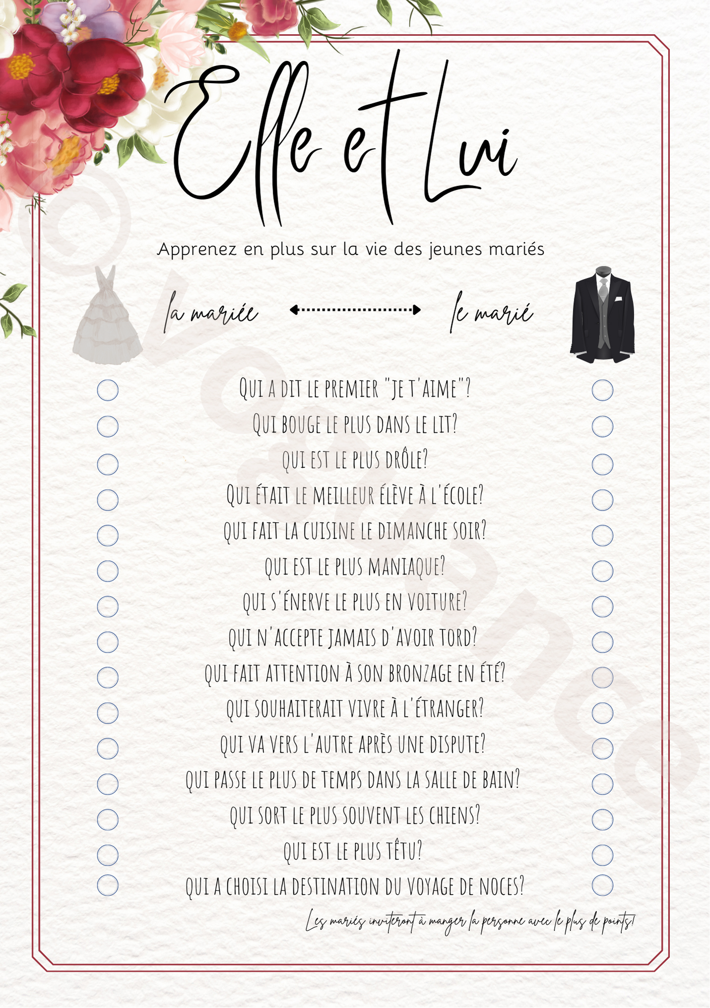 Lot 3 jeux de mariage