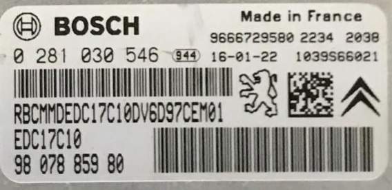 FICHIER ORIGINALE BOSCH EDC17C10 PSA 0281030546 9807885980