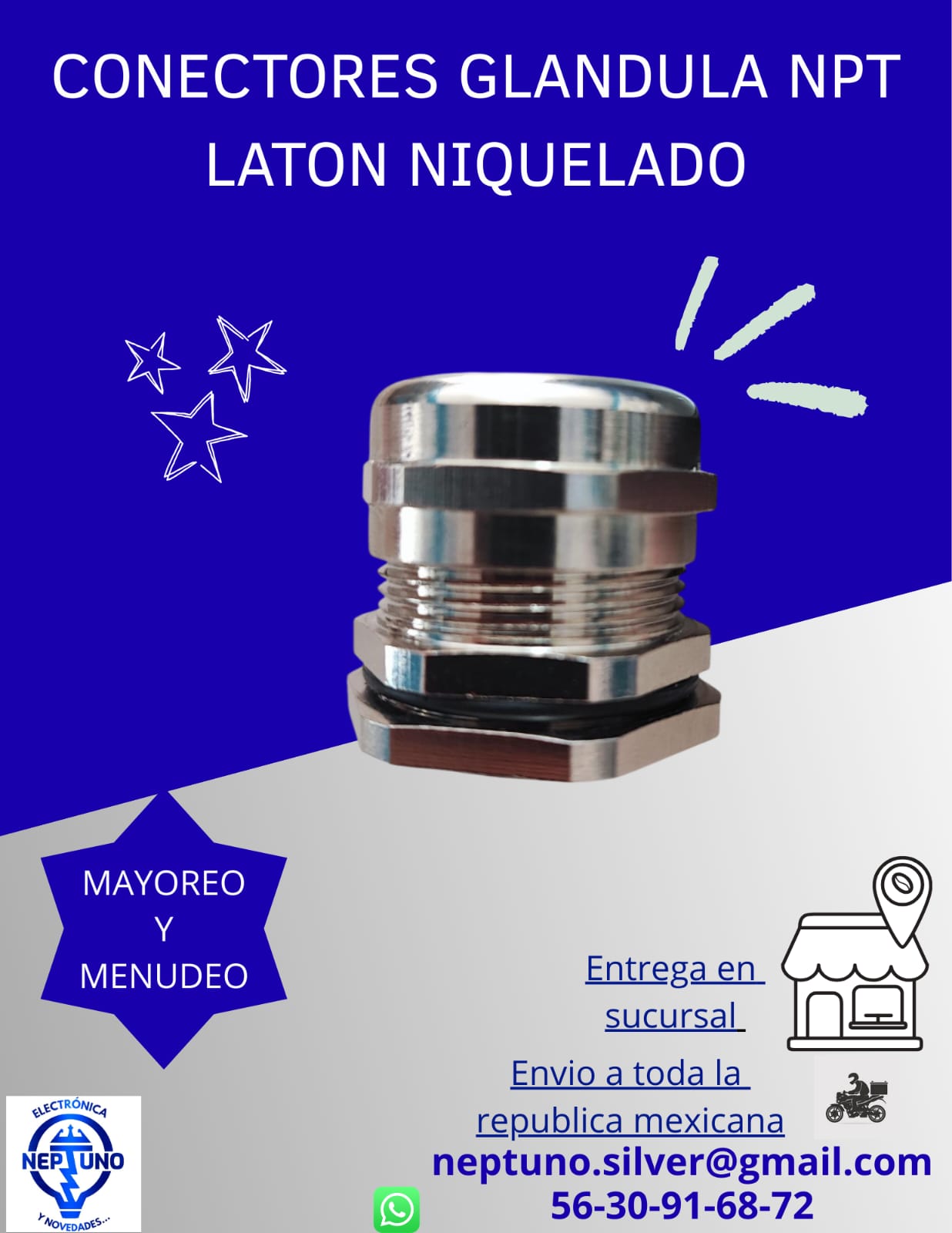Conector glándula NPT latón niquelado