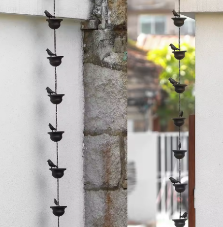 Metal Rain Chain with Bird Cups