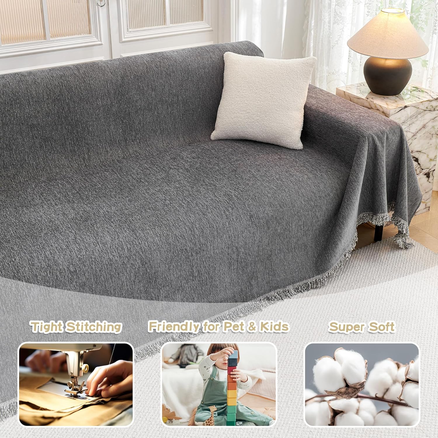 Elegant Gray Sofa Cover