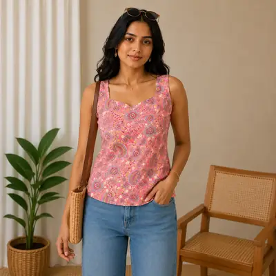 Rosé Paisley Top