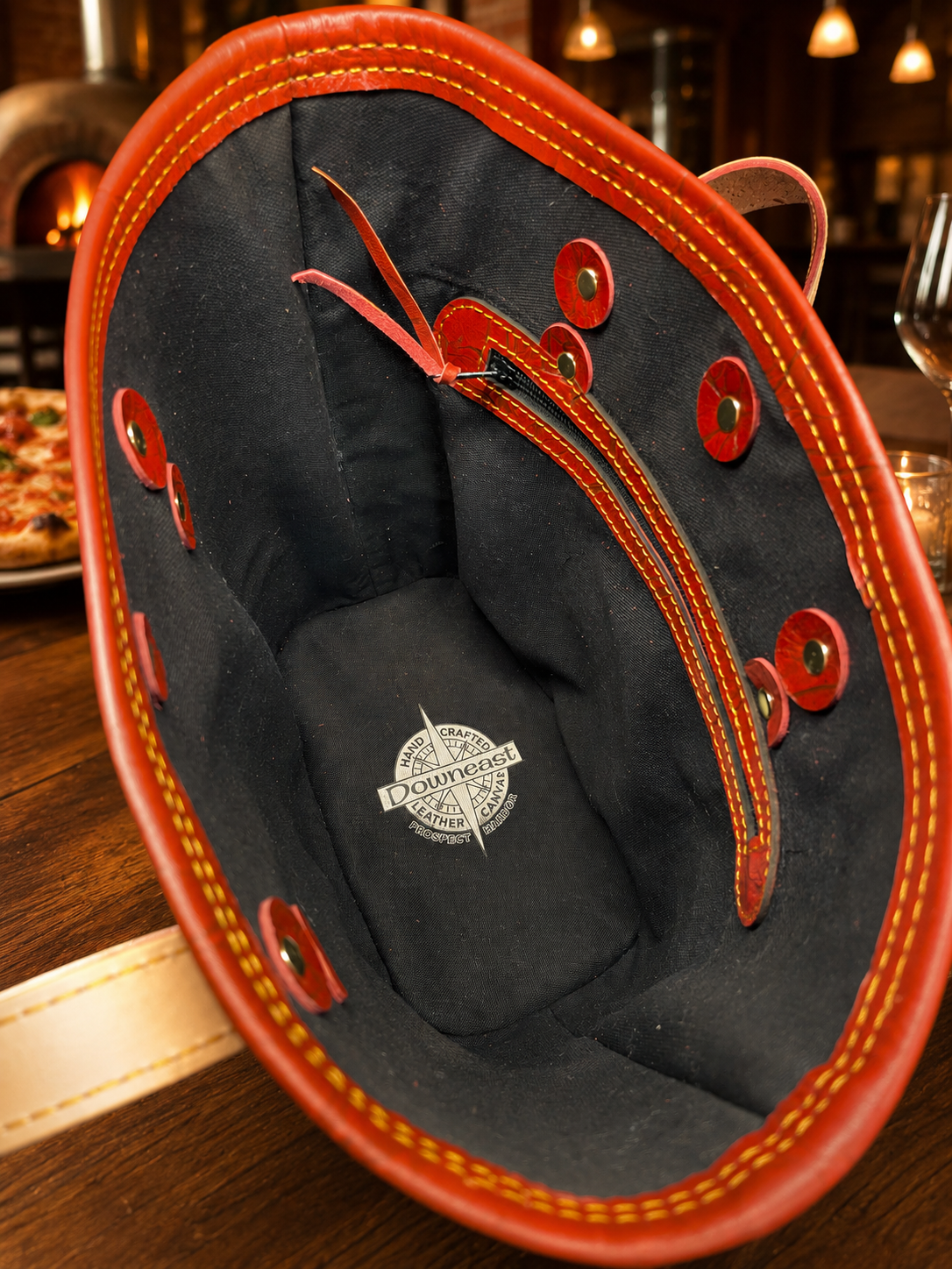 Pepperoni Pizza Print and Leather Tote Bag