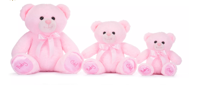 Pink Teddy Bear With Ribbon Baby Girl 28cm (1pc)