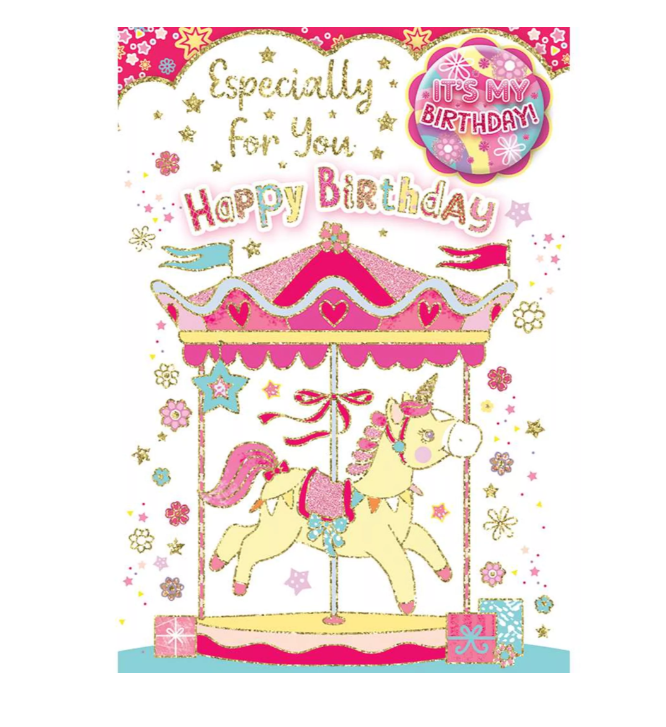 Girls Birthday Carousel Greeting Card 