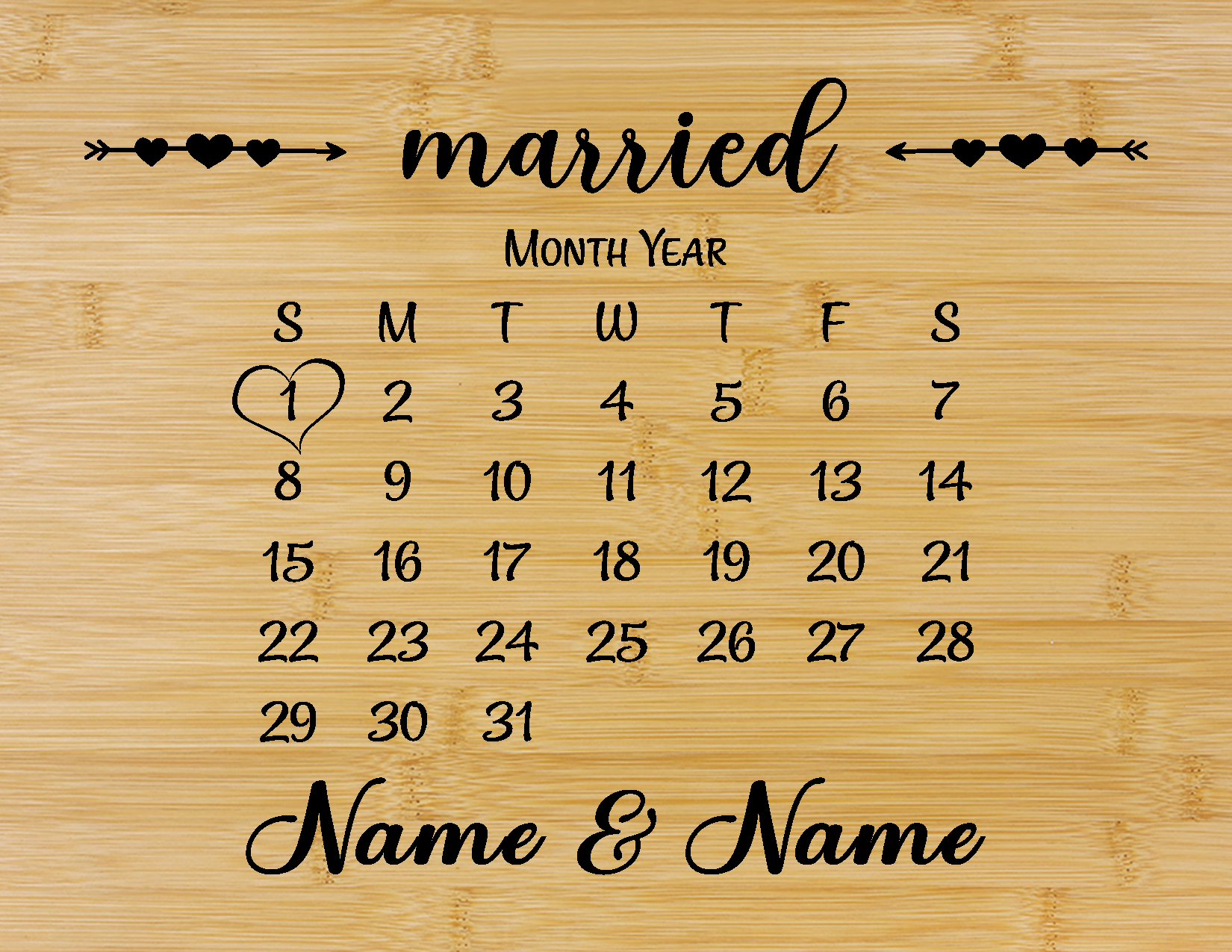 Married Calendar Engraved Cutting Board