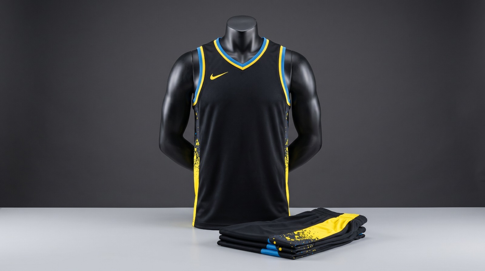 Uniforme de Básquebol Negro con Amarillo