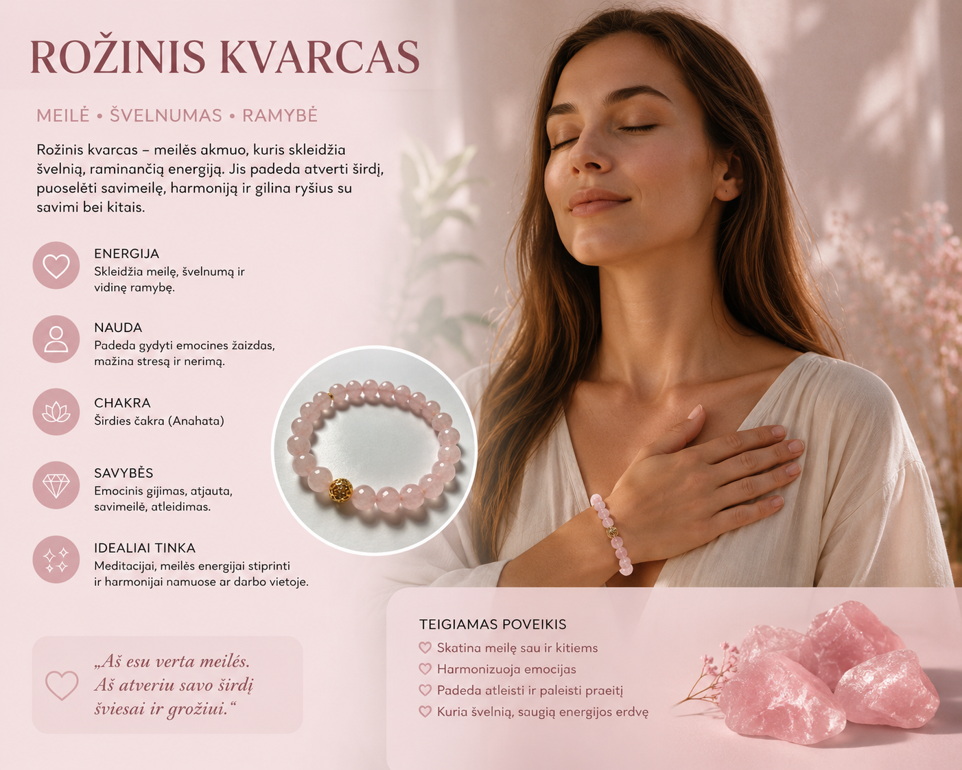 Rožinio kvarco apyrankė