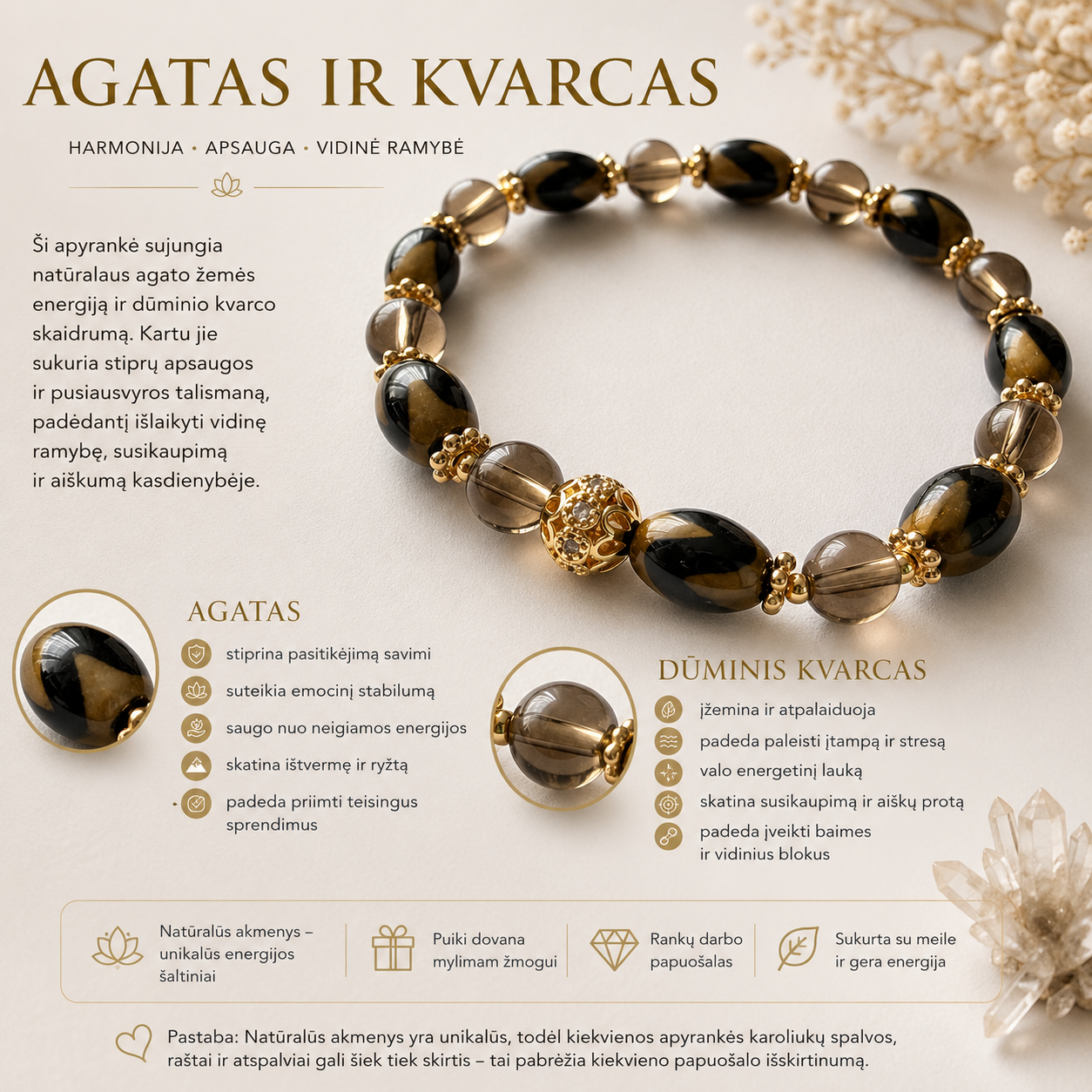 Agato ir kvarco apyrankė