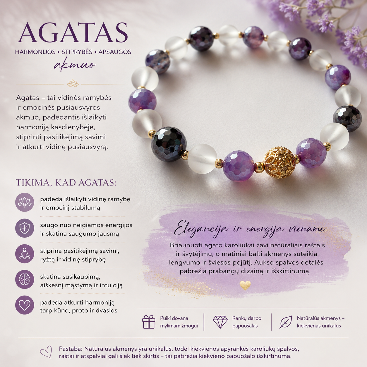 Briaunuoto agato karoliukų apyrankė