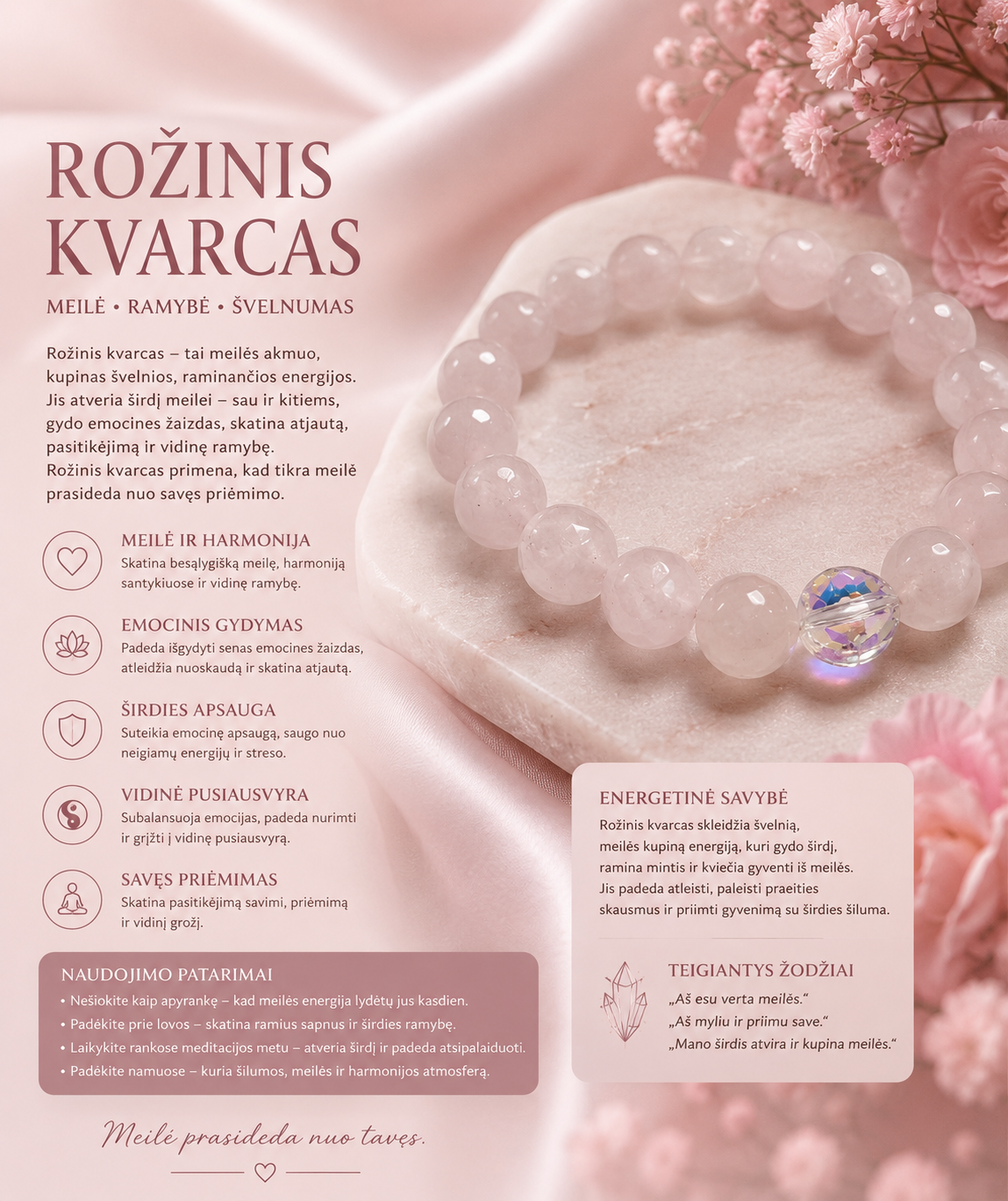 Rožinio kvarco apyrankė