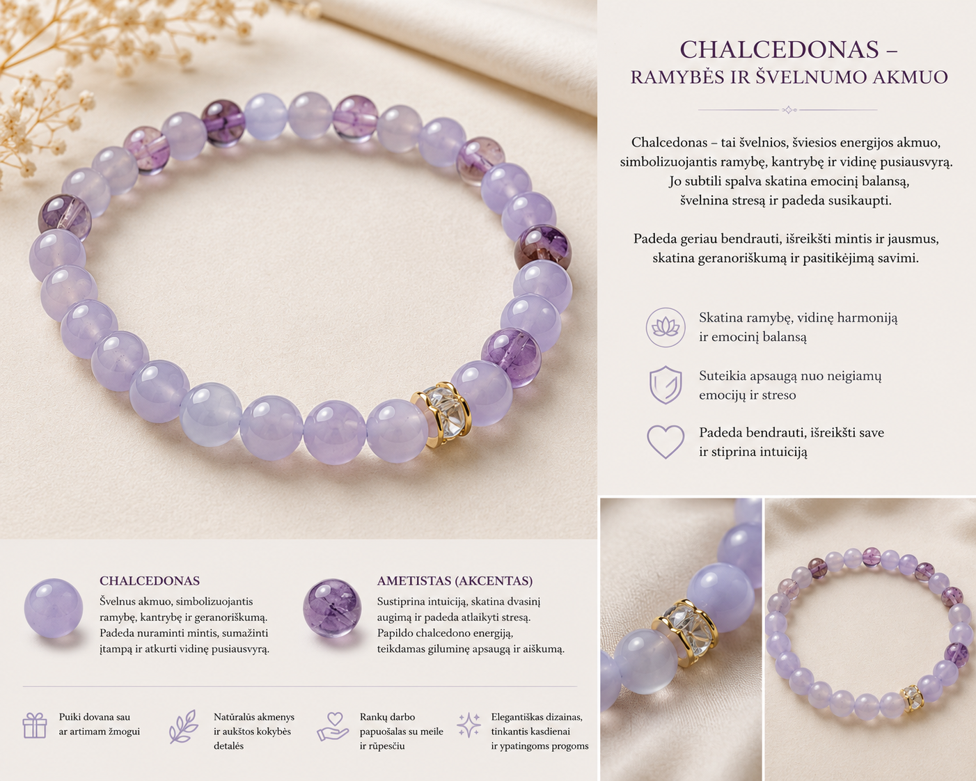 Chalcedono ir ametisto apyrankė