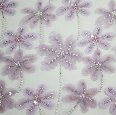 Lavender Floral Embroidered Tulle Fabric