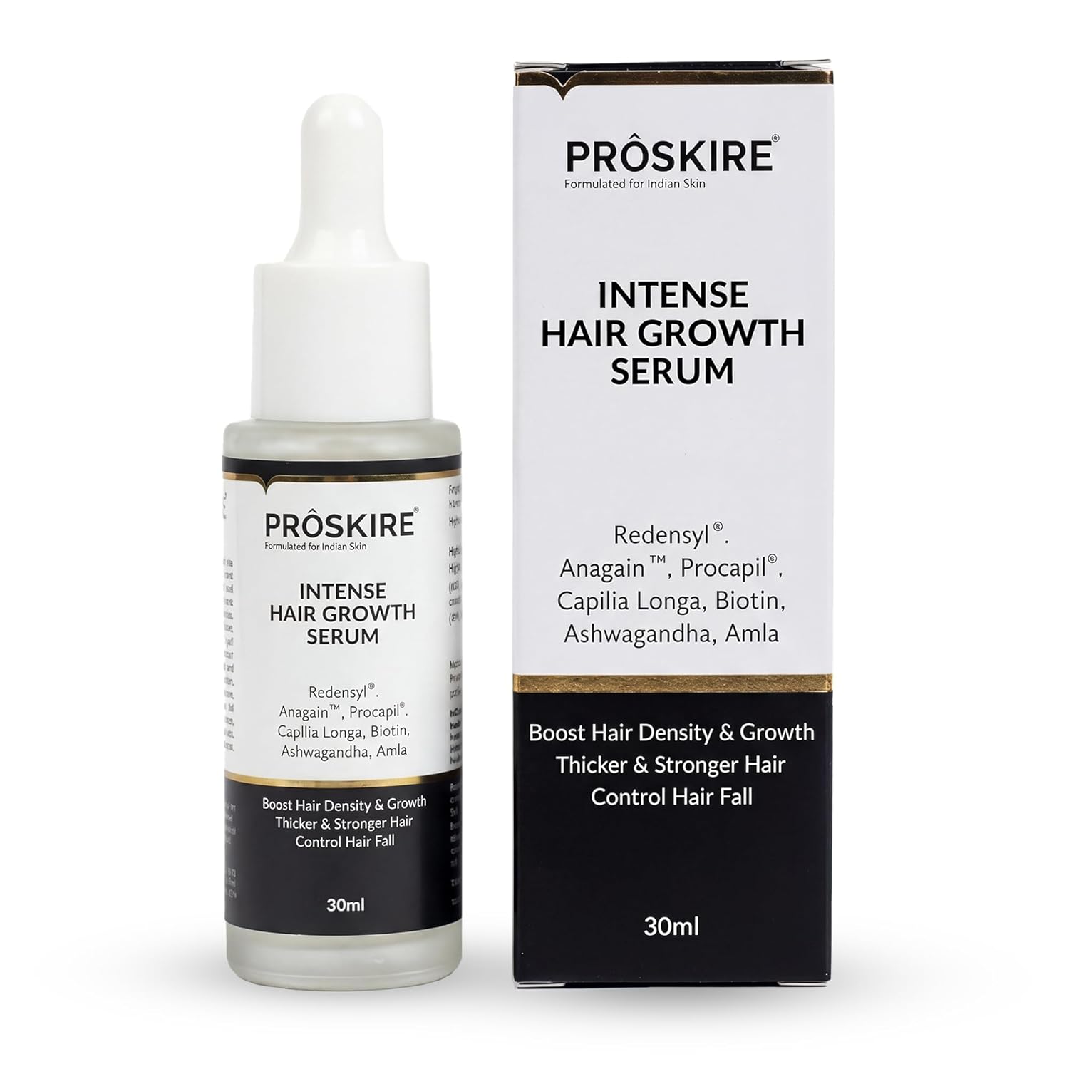 Proskire Intense Hair Growth Serum with Redensyl, Procapil, Anagain, Biotin & Ashwagandha | Boosts Hair Density & Thickness | Controls Hair Fall.