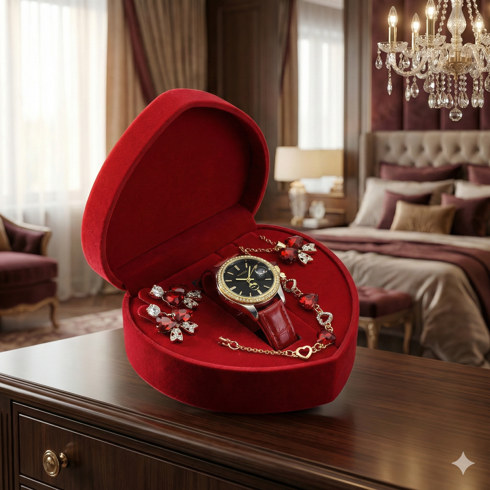 Coffret Montre et Bijoux Femme 4-en-1