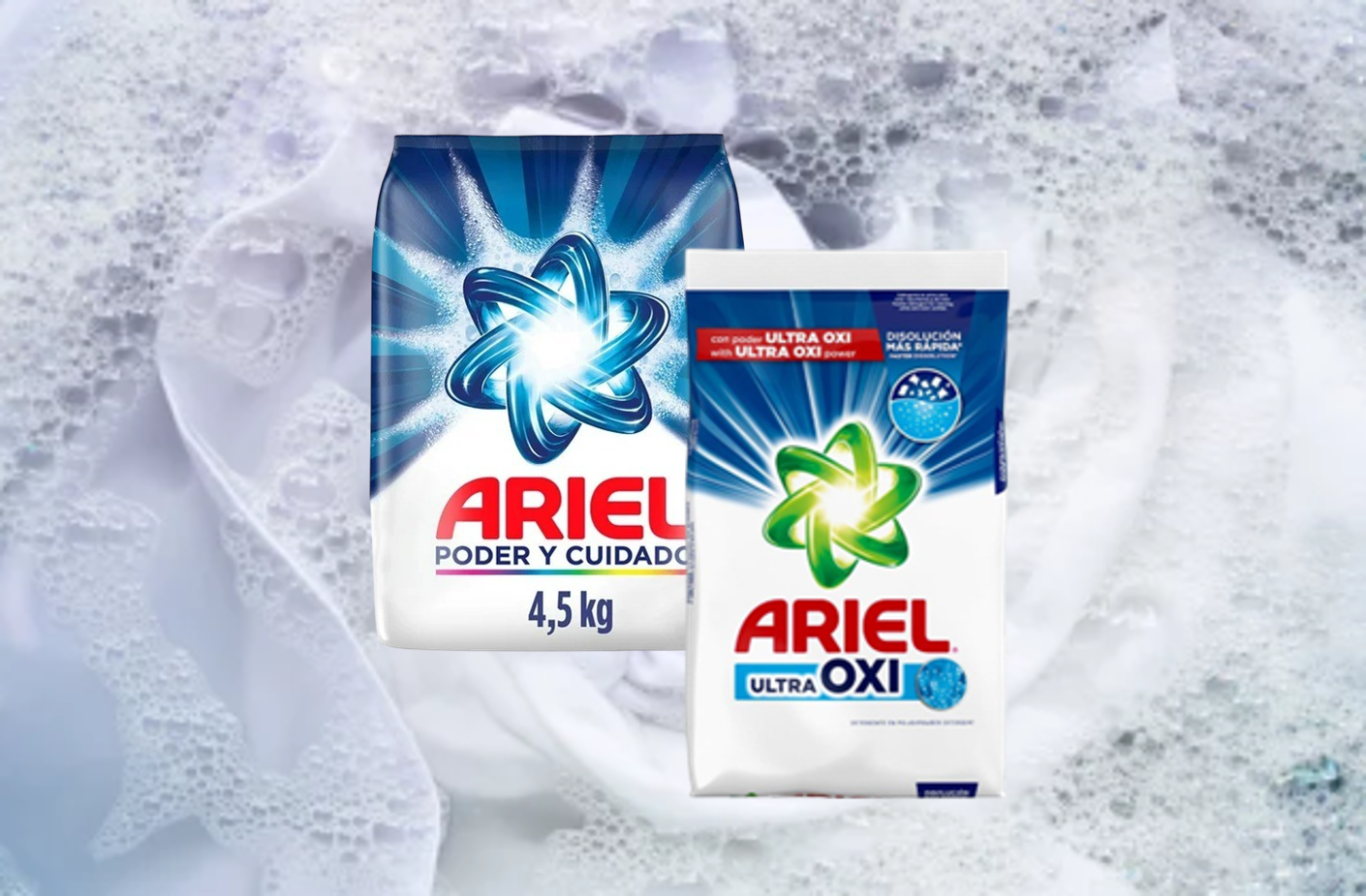 Detergente Ariel Poder Cuidado y Ultra Oxi (4.5kg., 2.5kg., 850g., 500 g.,)