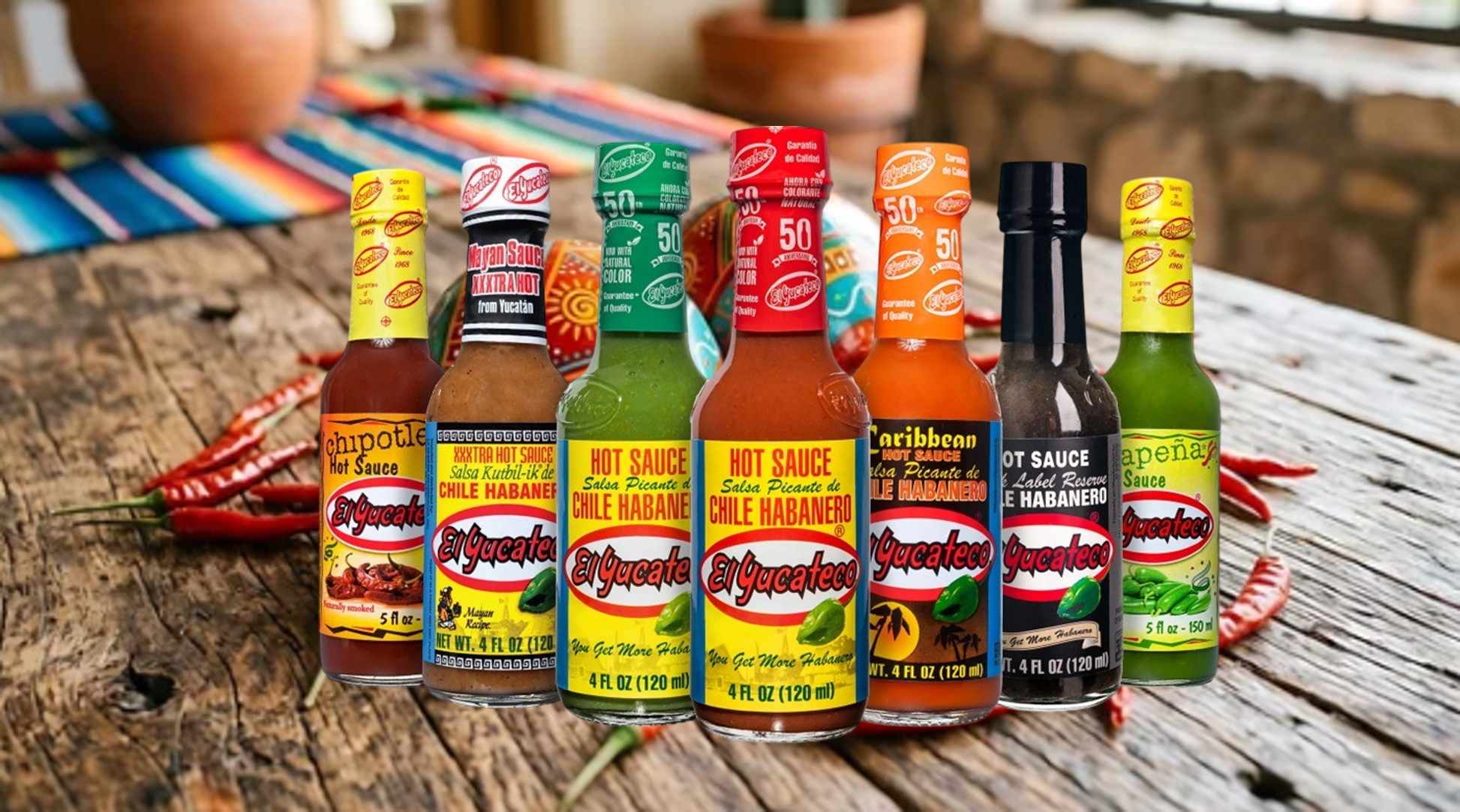 Pack de Salsas Picantes El Yucateco 12 pk. c/sabor (4 oz.)