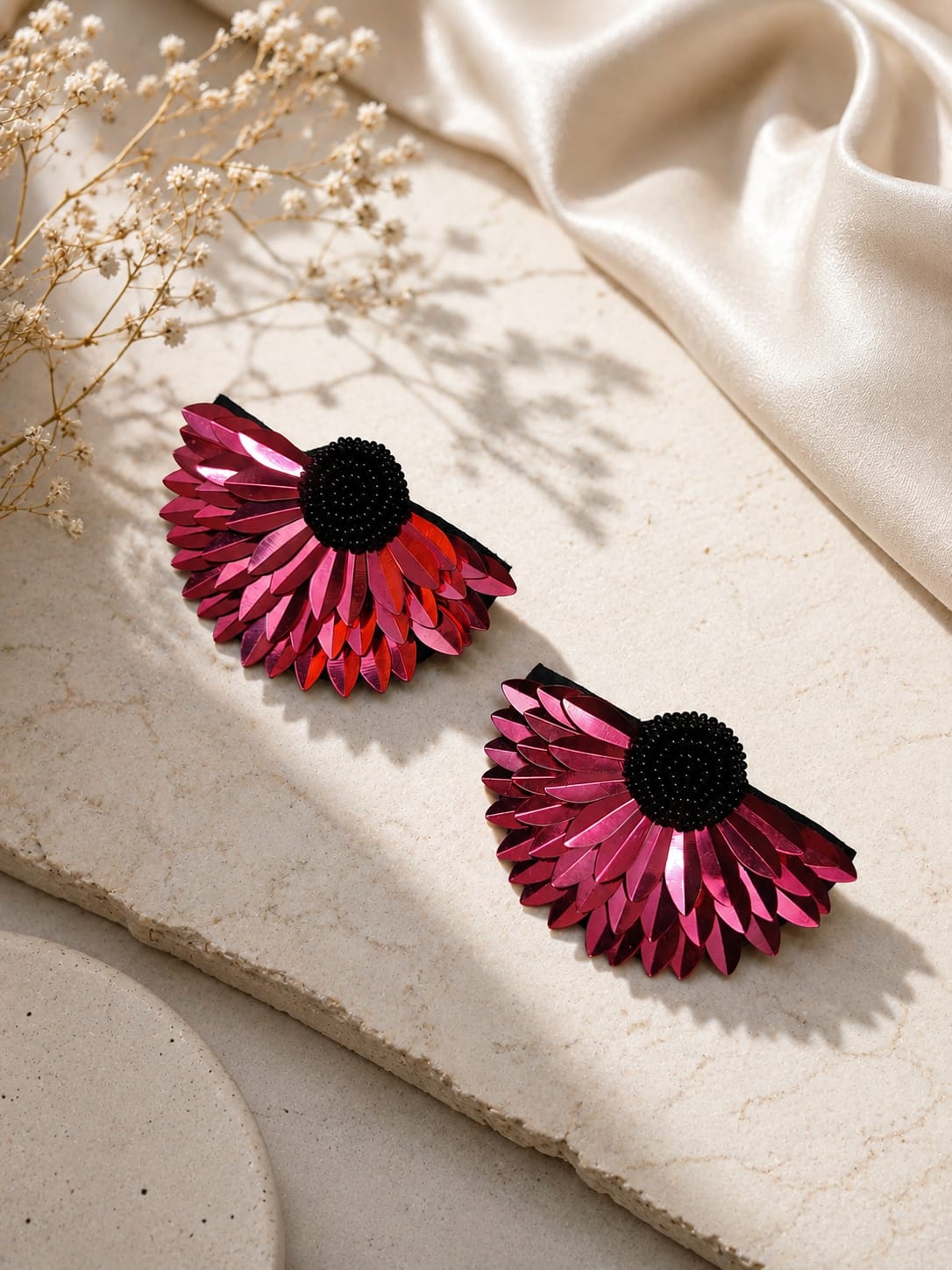 Maroon and black handmade floral Earring 