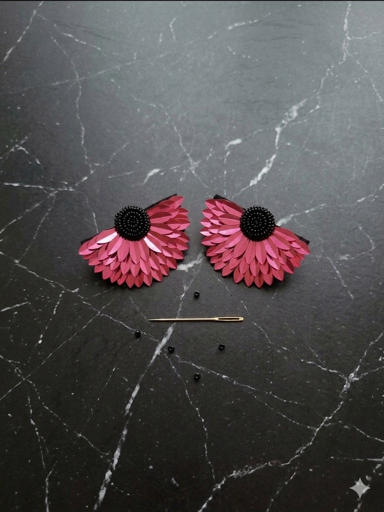 Maroon and black handmade floral Earring 