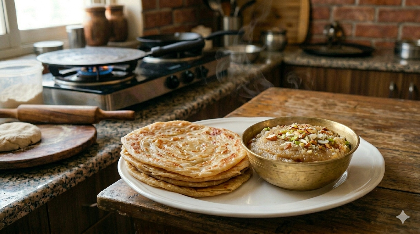 Suji Halwa With 1 Paratha (1 Serving)