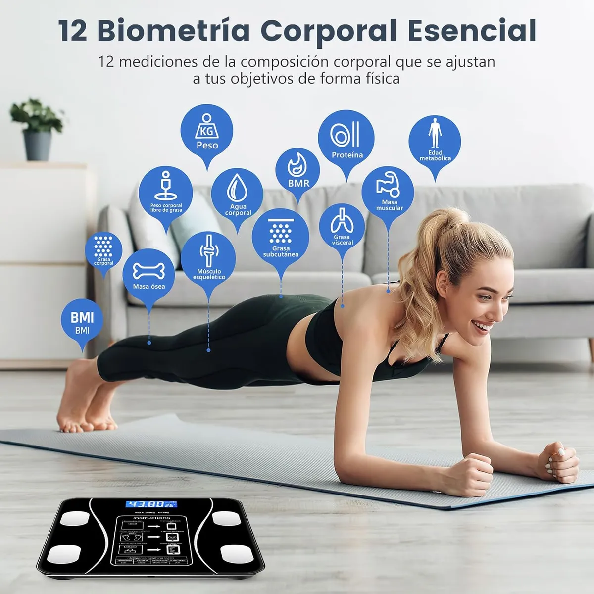 Balanza Digital Bluetooth 180Kg Control de Peso Inteligente Negro