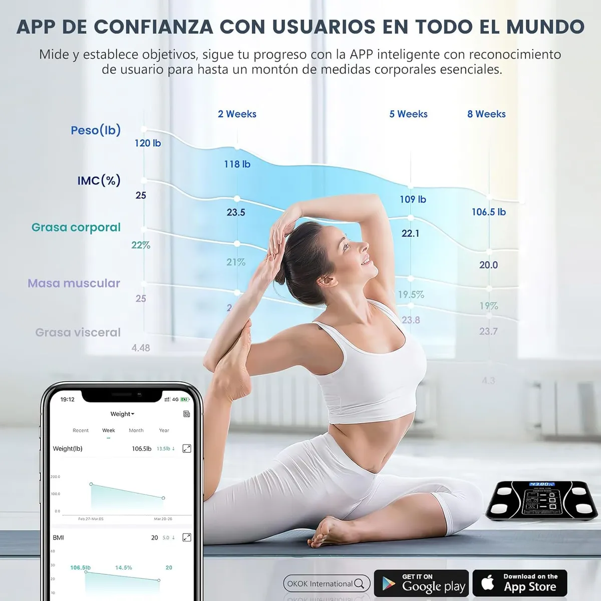 Balanza Digital Bluetooth 180Kg Control de Peso Inteligente Negro