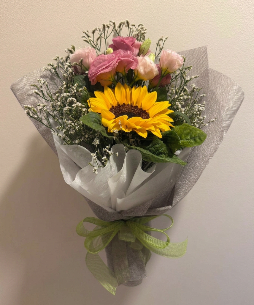 Hello Sunshine Sunflower & Pink Eustoma Bouquet