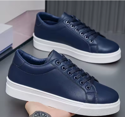 Navy Blue Leather Sneakers