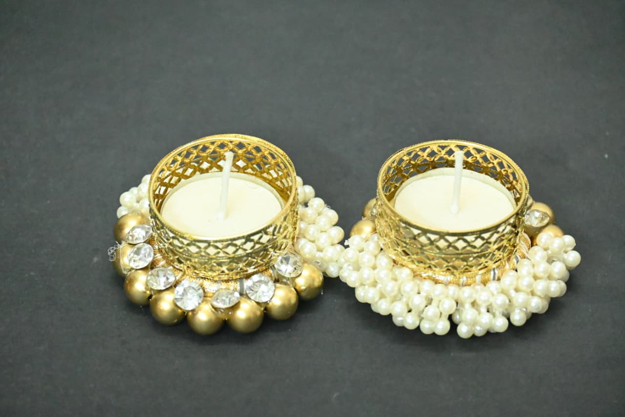 Decorative Pearl Tealight Candle Holders (Set of 2)