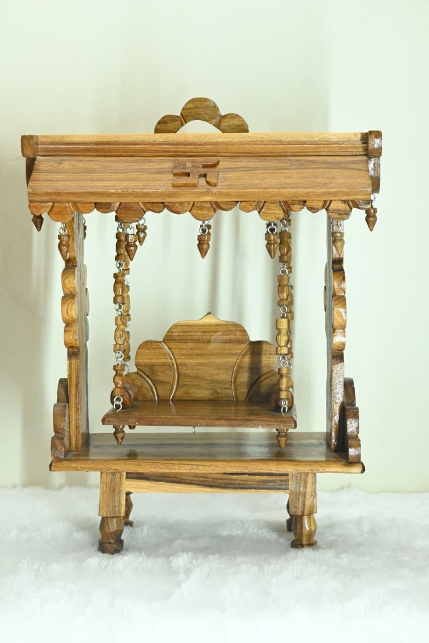Premium Handcrafted Pure Teakwood Palasa / Jhula for Bal Gopal & Laddu Gopal