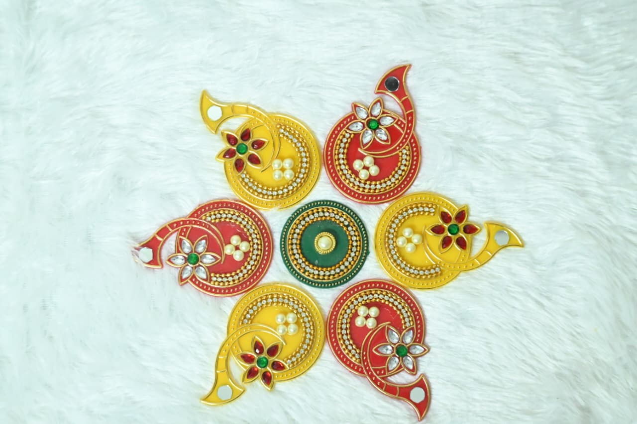 Reusable Acrylic Rangoli Set with Premium Kundan and Pearl Work