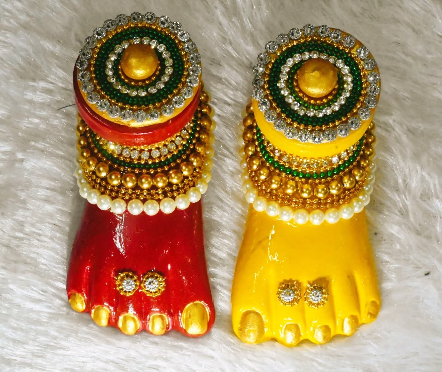 Handcrafted Red & Yellow Clay Mahalakshmi / Krishna Charan Paduka Combo Set