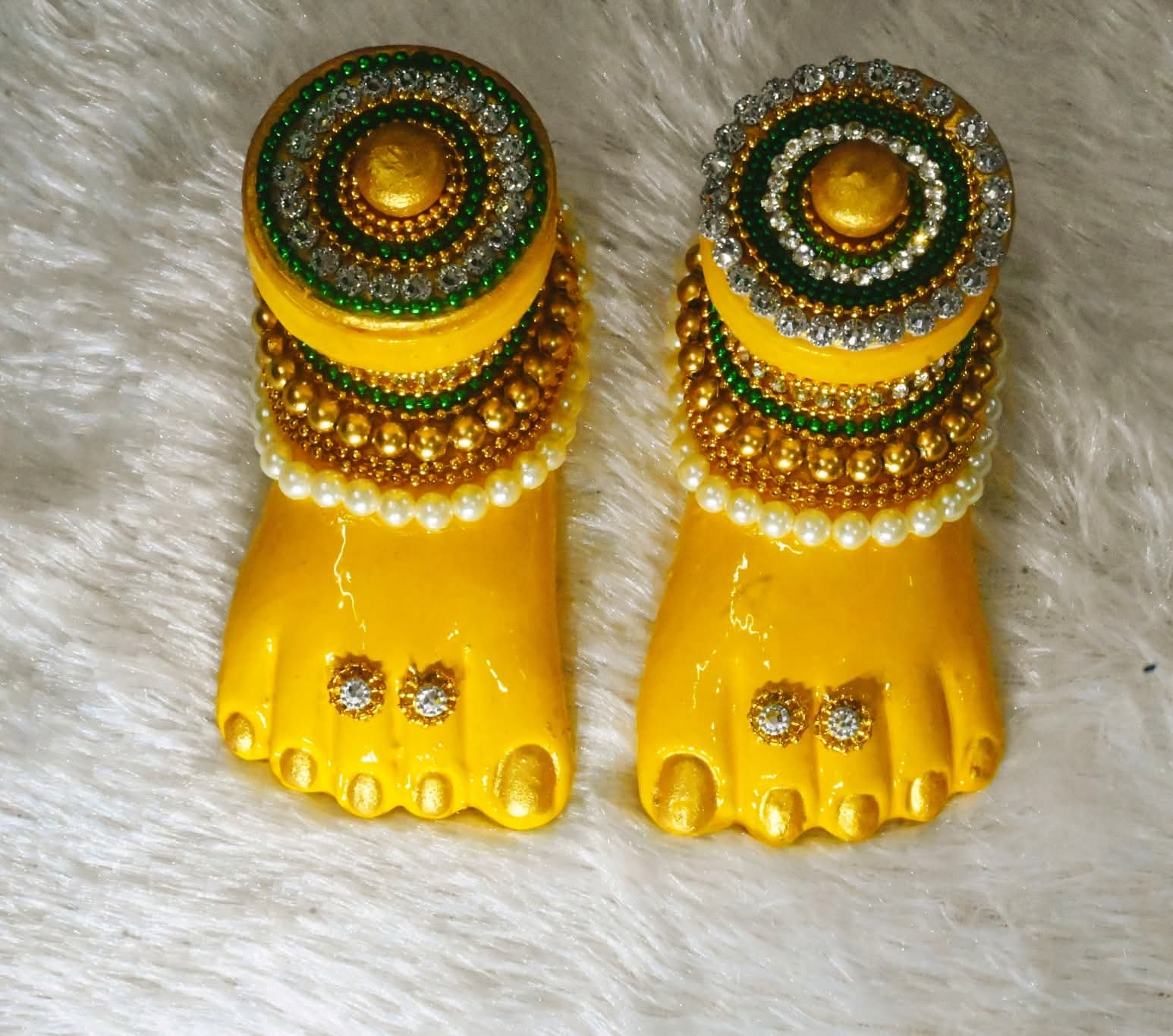 Handcrafted Bright Yellow Clay Mahalakshmi / Krishna Charan Paduka Set