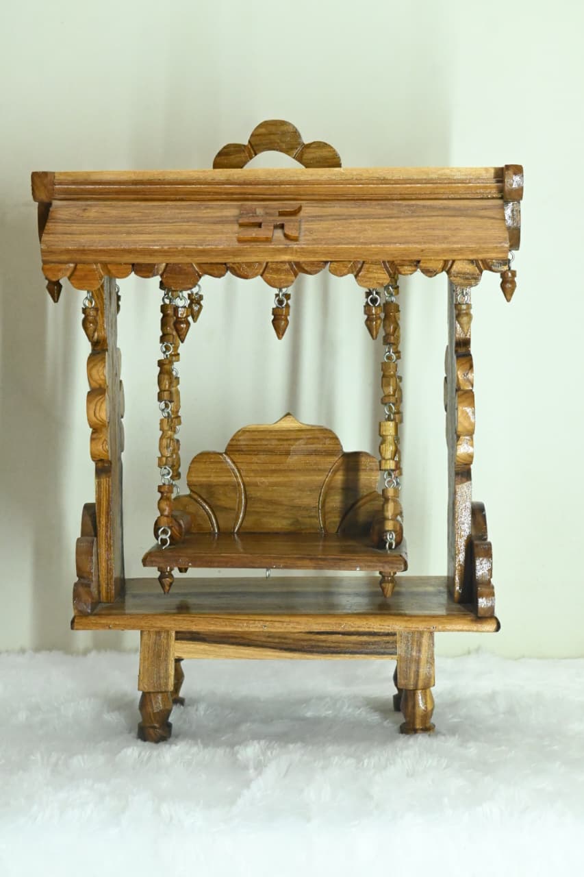 Premium Handcrafted Pure Teakwood Palasa / Jhula for Bal Gopal & Laddu Gopal