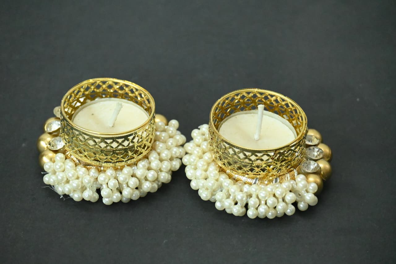Decorative Pearl Tealight Candle Holders (Set of 2)