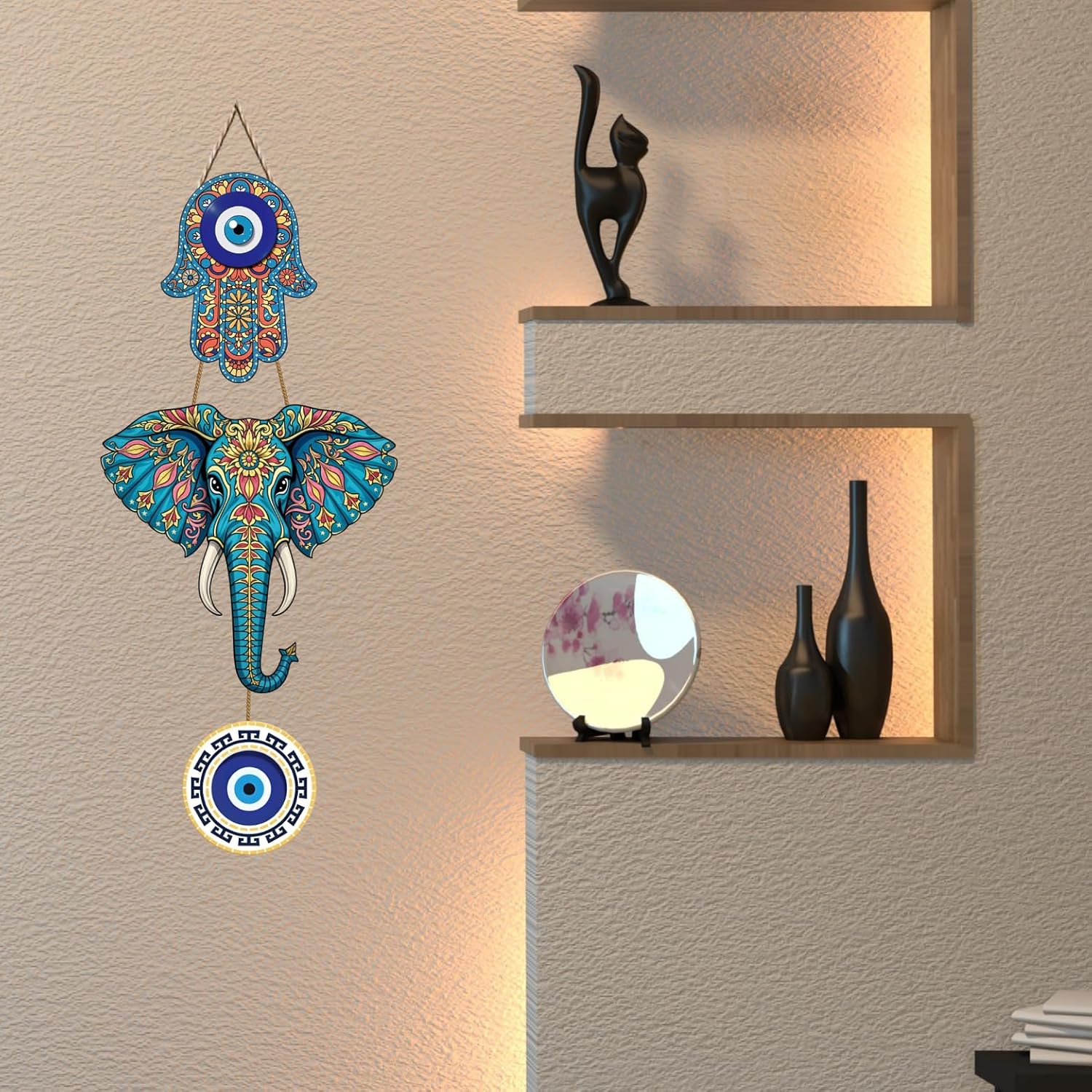 Designer Wooden Wall Hanging for Home Decor | Decoration for Livingroom | Eco-Friendly Modern Artworks Items | Peace Charm Door Accent Decorative Hangings