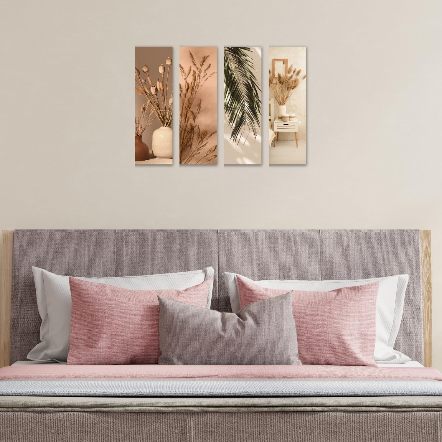 RADIQORE Set of 4 Wall Decor for Living Room- Boho Aesthetic Wall Hangings for Home/Wall Decoration Items for Living Room Wall Art Bedroom Eco-Friendly Recycled Board-Double Tape wall decor