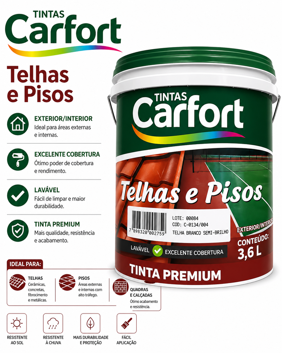 Tinta Resina Carfort Telhas e Pisos 3,6L