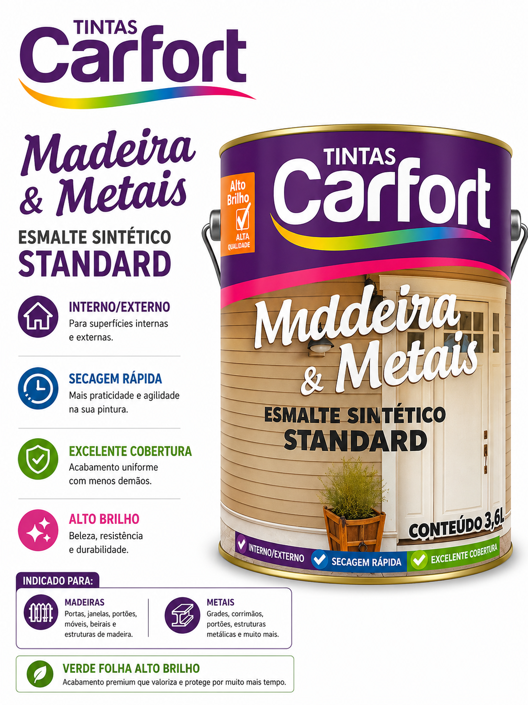 Esmalte Sintético Standard Madeira & Metais Carfort