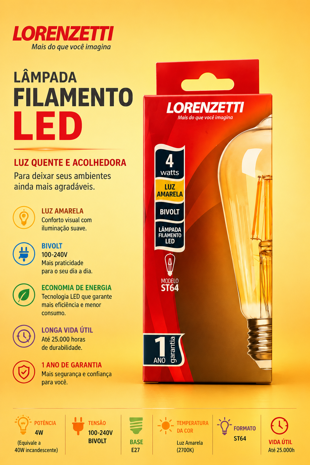 Lâmpada Filamento LED Lorenzetti