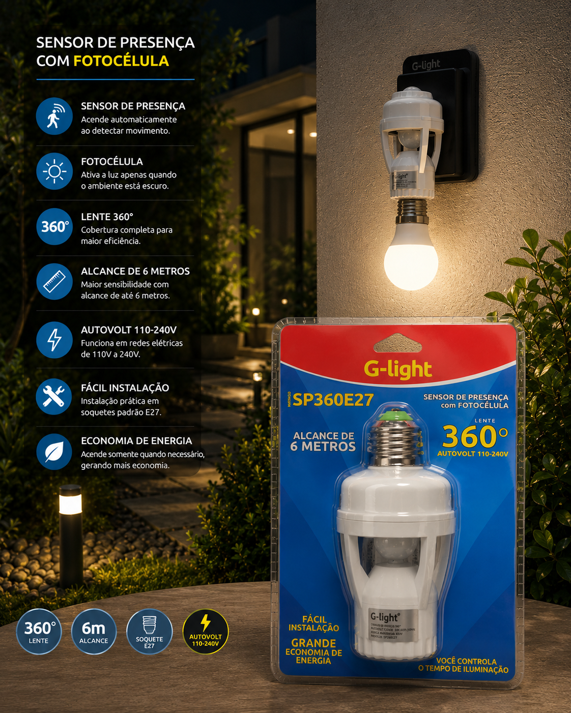 Sensor de Presença com Fotocélula G-light