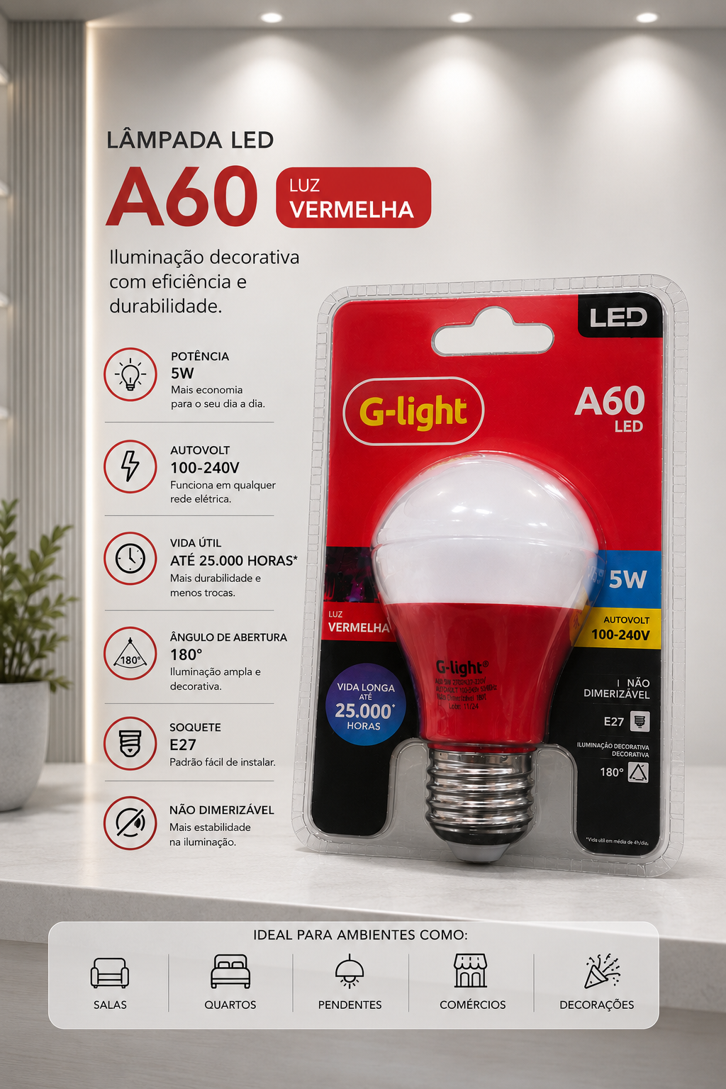 Lâmpada LED A60 Vermelha