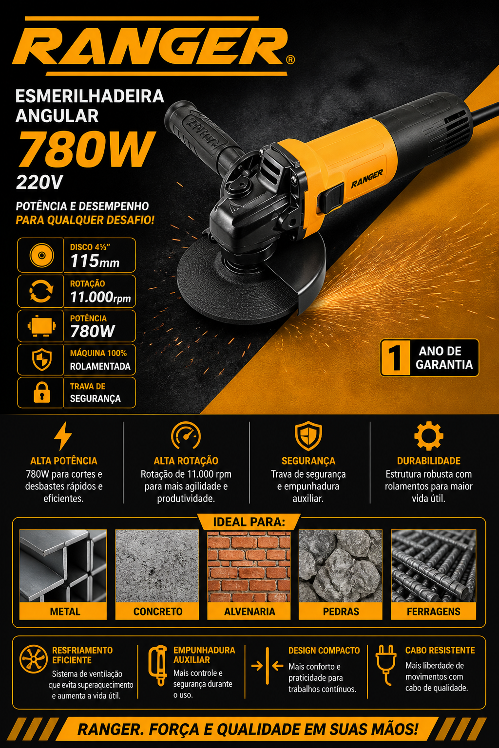 Esmerilhadeira Angular Ranger 780W 220V