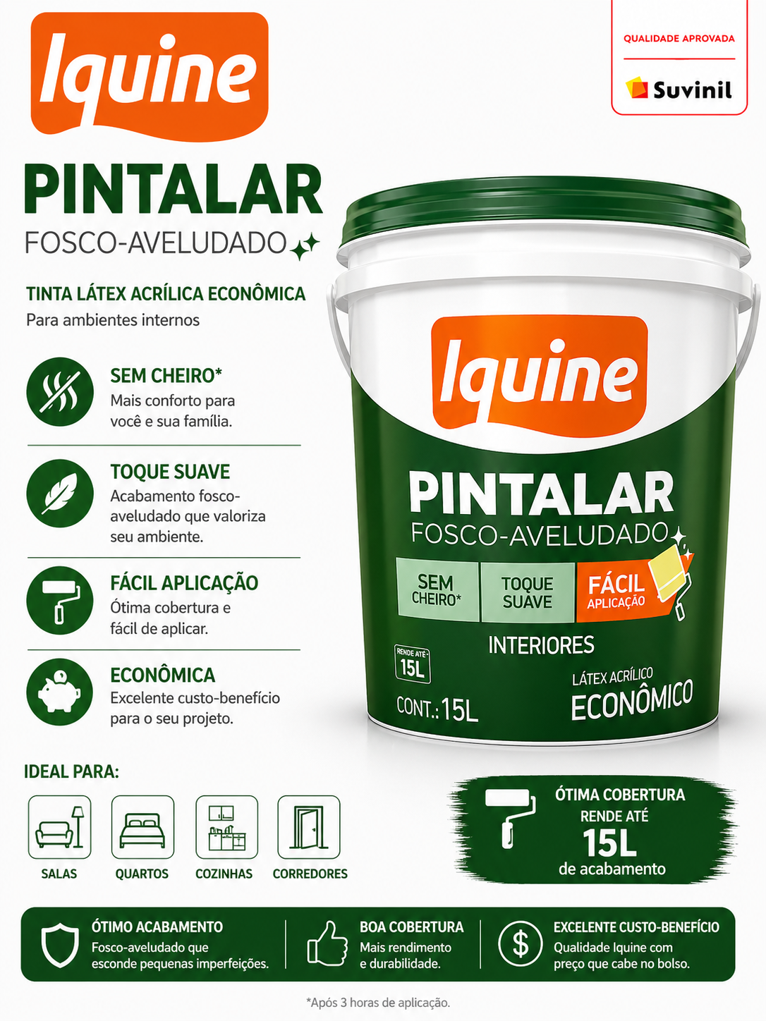 Tinta Acrílica Fosco-Aveludado Iquine Pintalar 15L